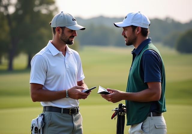 Ein Spieler bespricht die Strategie mit seinem Caddy